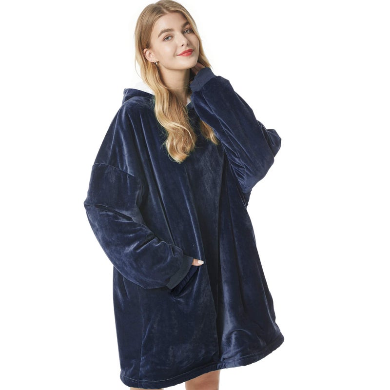 Felicigeely Blanket Hoodie, Oversized Wearable Blanket Sweatshirt for Adults Women Men Warm Cozy Thick Blue Hoodie Blanket with Pockets and Sleeves Gift for Her Mom Girls - Image 1
